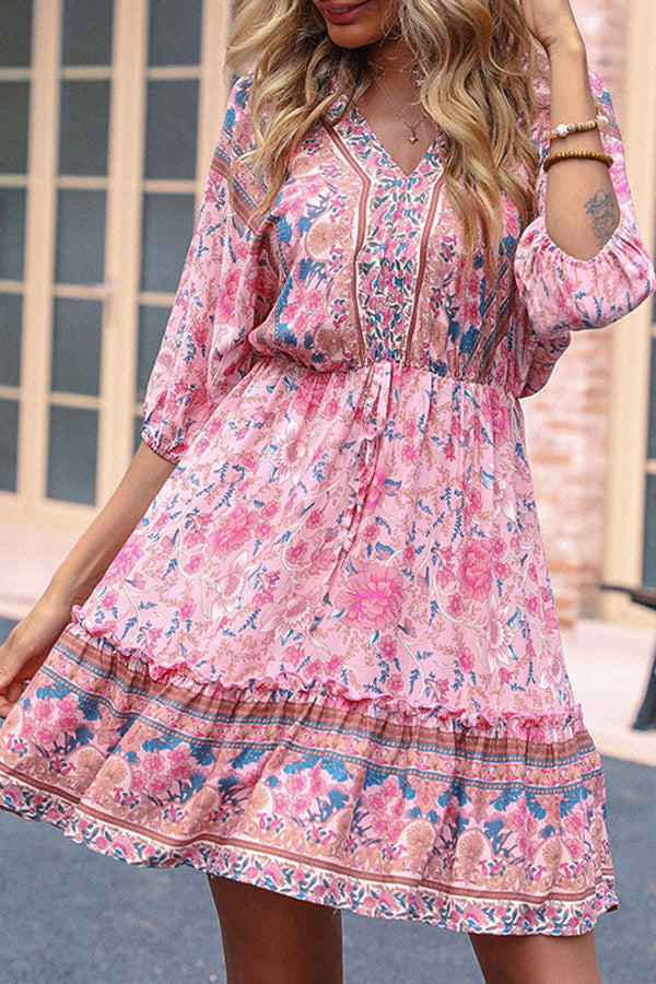 Women's Bohemian Half Sleeve Floral Dress