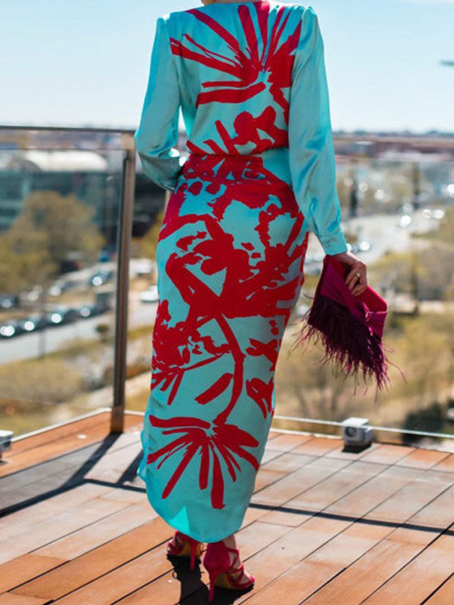 Holiday Floral Long Sleeve Midi Dress