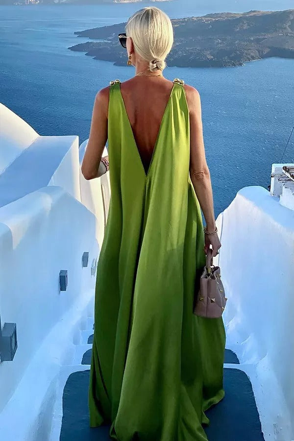 Fascinating Day Satin Vacation / Party Maxi Dress