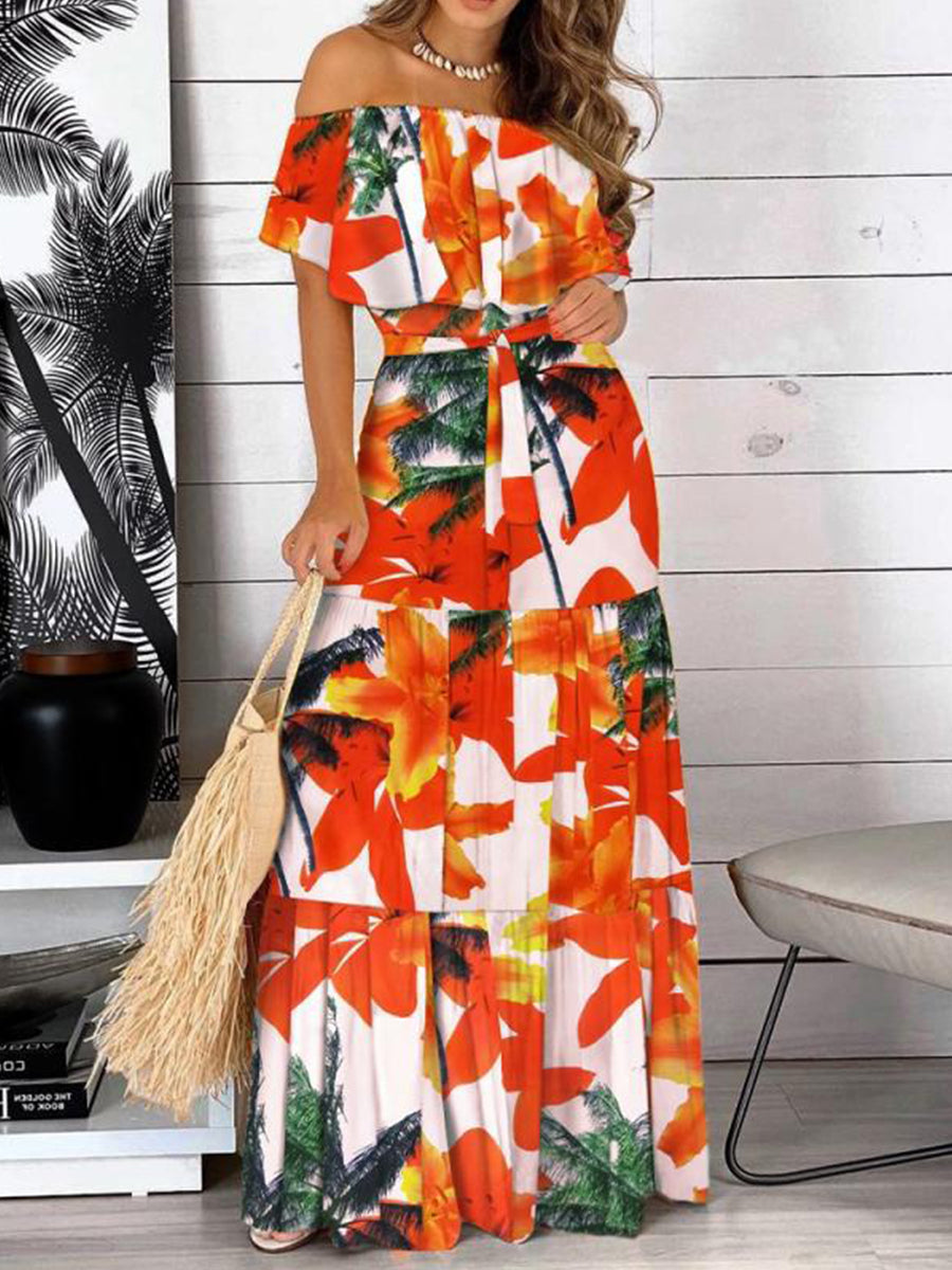 Off Shoulder All Print Dress