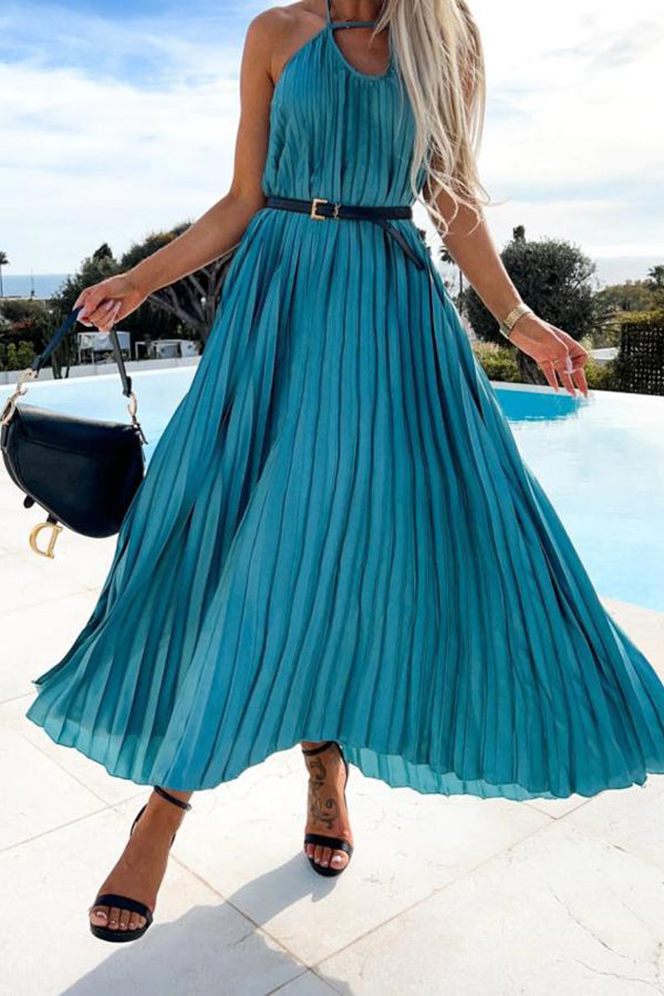 New Pleated Suspender Sweet Waist Closing Bohemian Long Dress