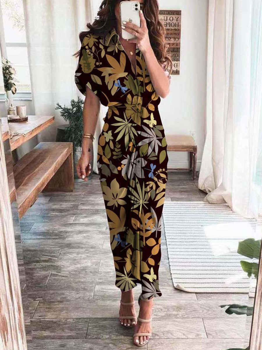 Printed V-neck Shirt Dress