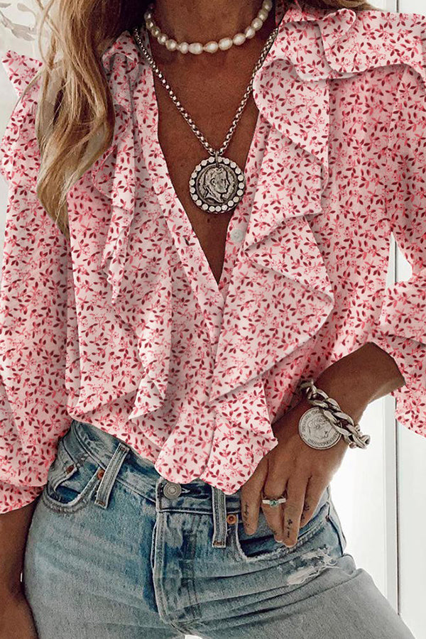 Chiffon V-Neck Long Sleeve Top