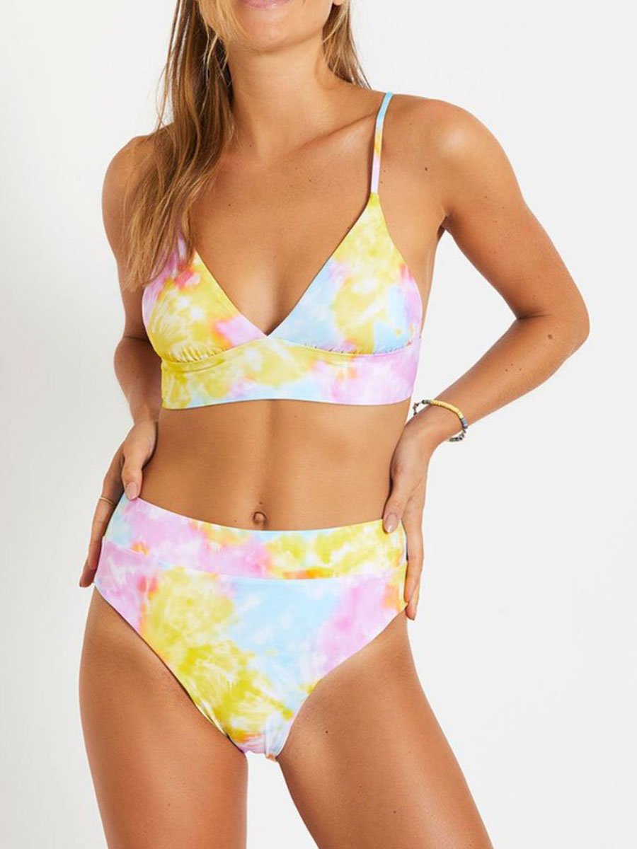 Colorful Tie Dye High Waist Triangle Two Pieces Swimsuit