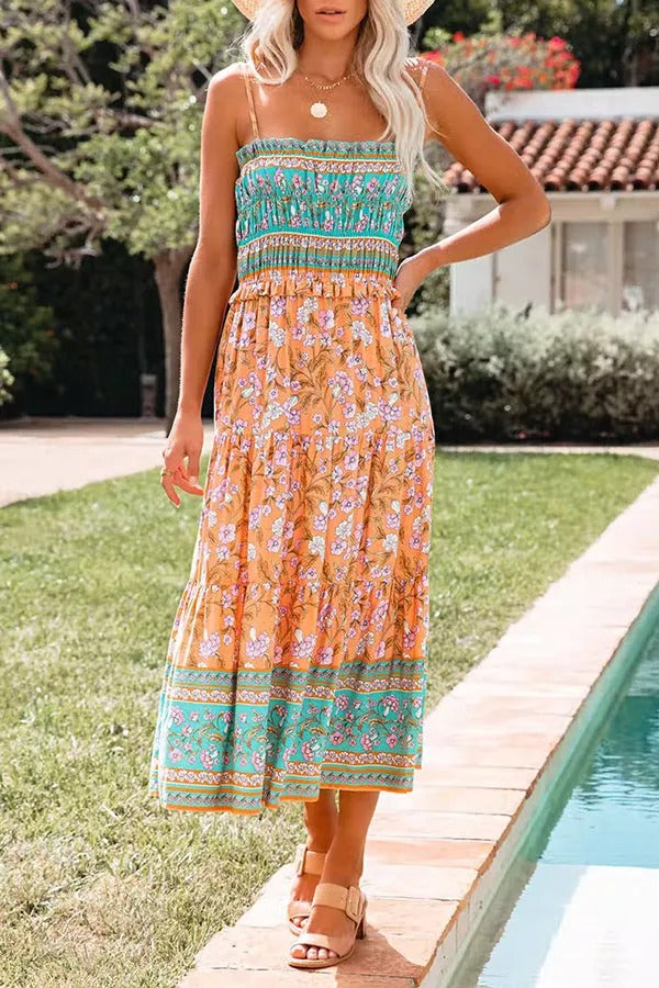 Be My Guest Floral Ruffle Midi Dress
