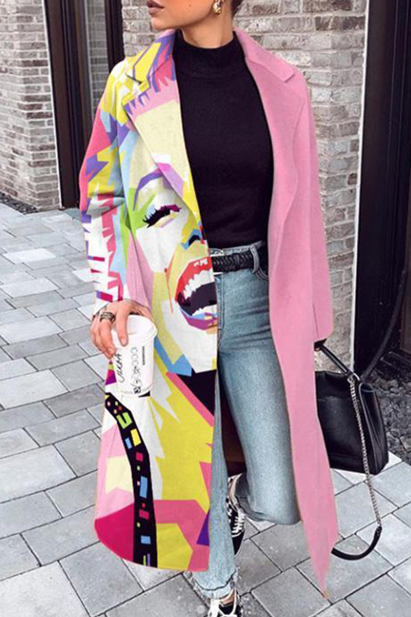 Fashion Abstract Printed Lapel Coat