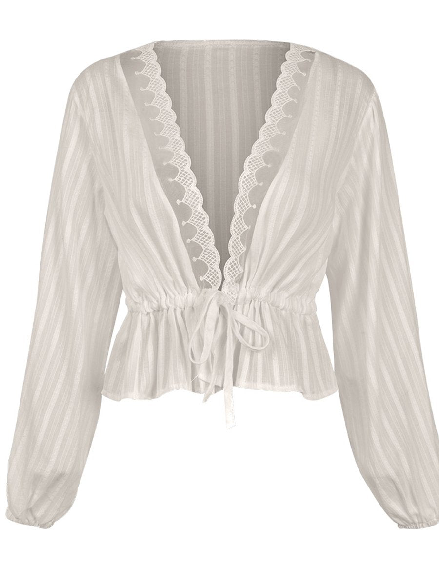 Sexy Waist Tie Long Sleeve Blouses