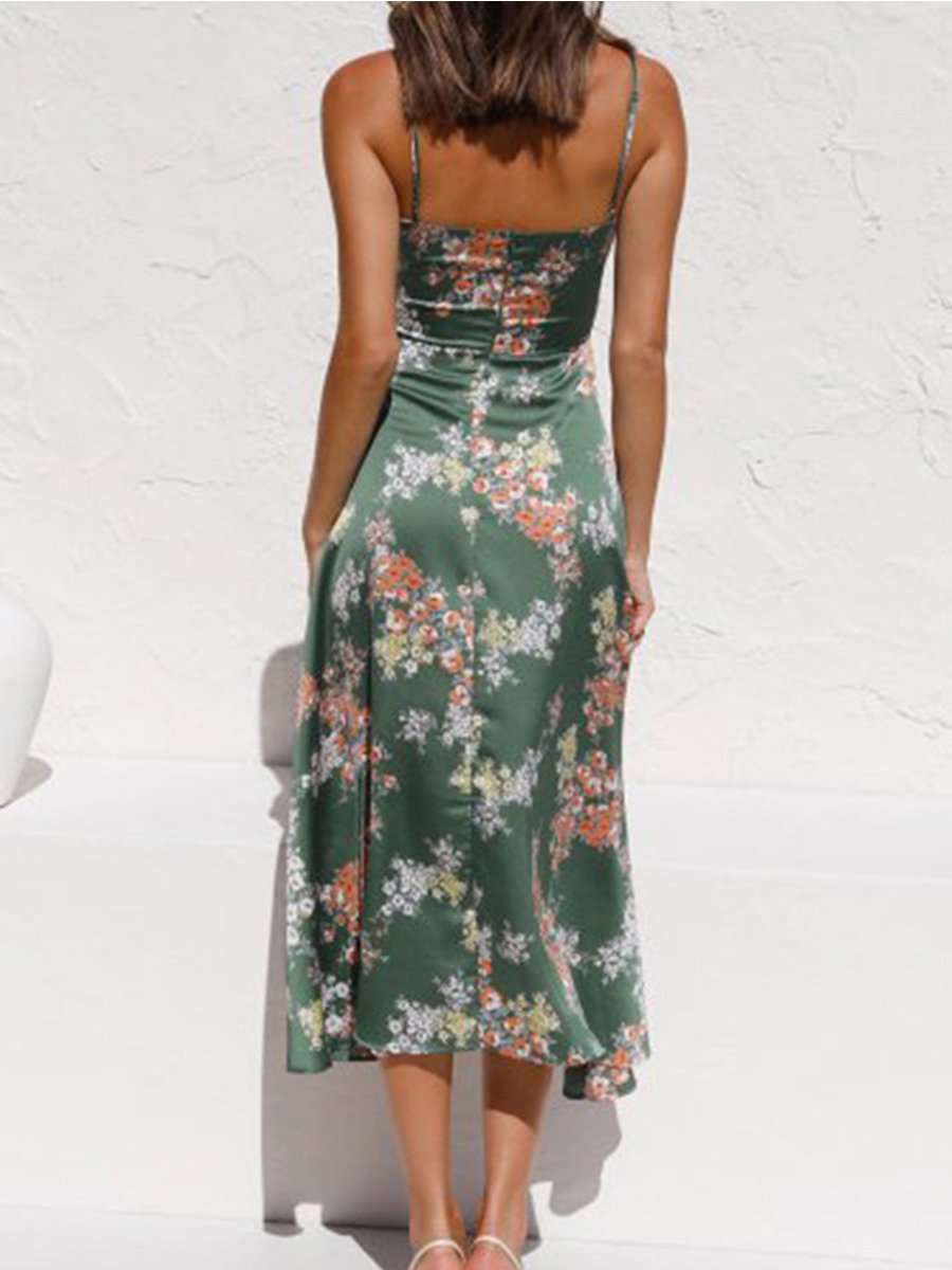 Summer Sexy Print Split Skirt With Suspenders