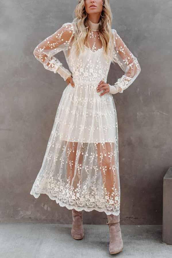 Refined Beauty Embroidered Mesh Lace Bridal Dress