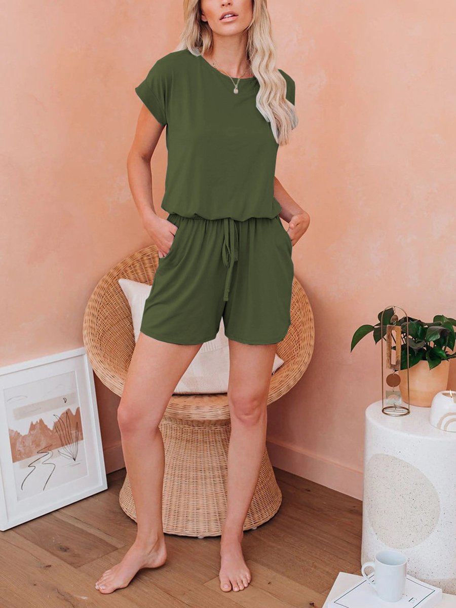 Solid Back Tie Casual Romper