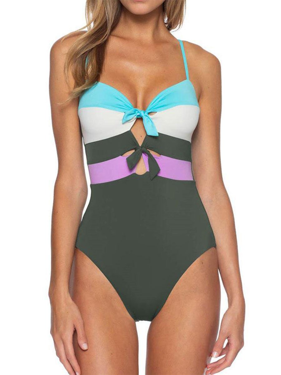 Backless Striped Black One-piece Swimsuit(3 Colors)