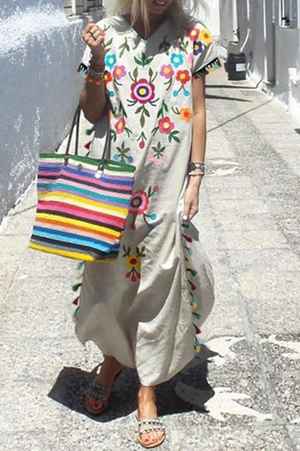 Smart Floral Print Tassels Decoration Dress