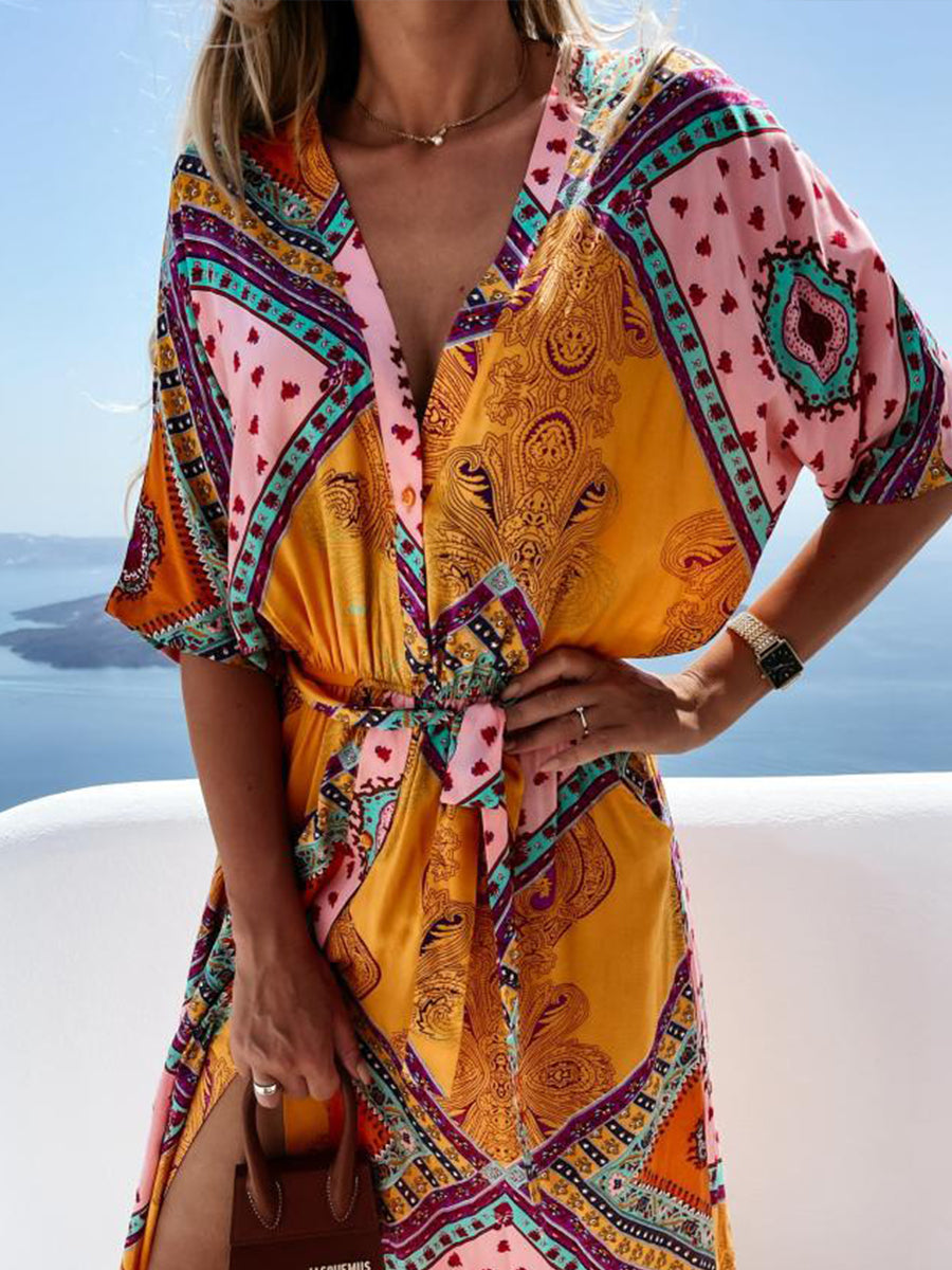 Bohemian Print V-neck Maxi Dress