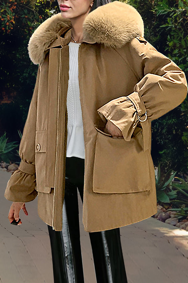 Fashion Casual Fur Collar Hooded Coat