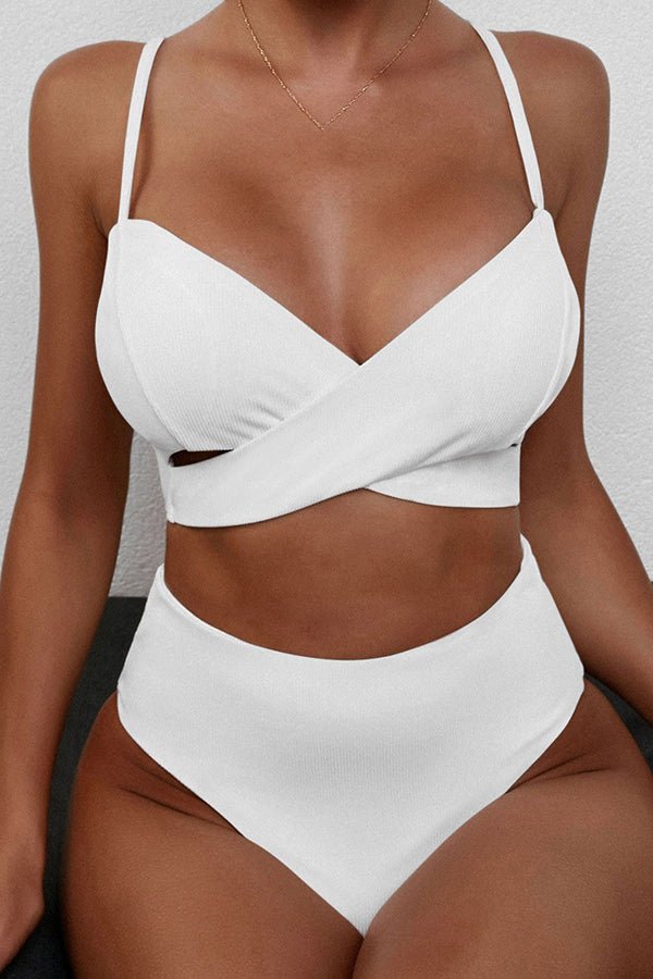 Pit Strip Solid Color Crossover High Waist Bikini
