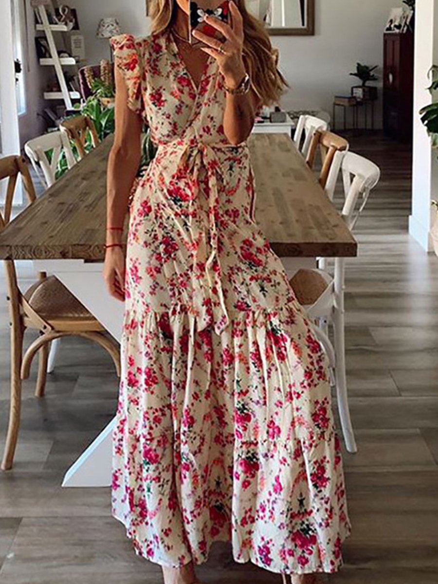 Floral Lotus Sleeve Dress