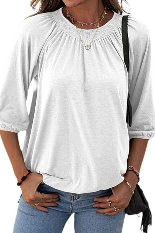 Casual Round Neck Three Quarter Sleeve T-shirt