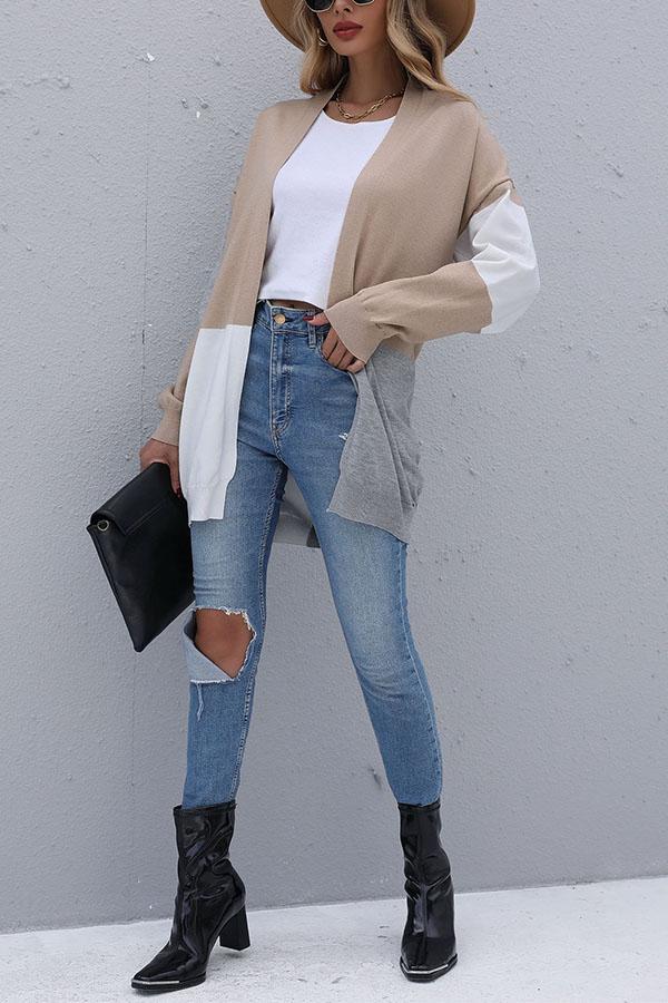 Loose Color-block Knitted Cardigan