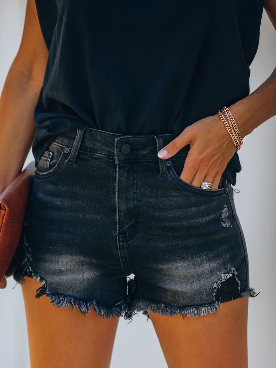 Retro Ripped Raw Edge Denim Shorts