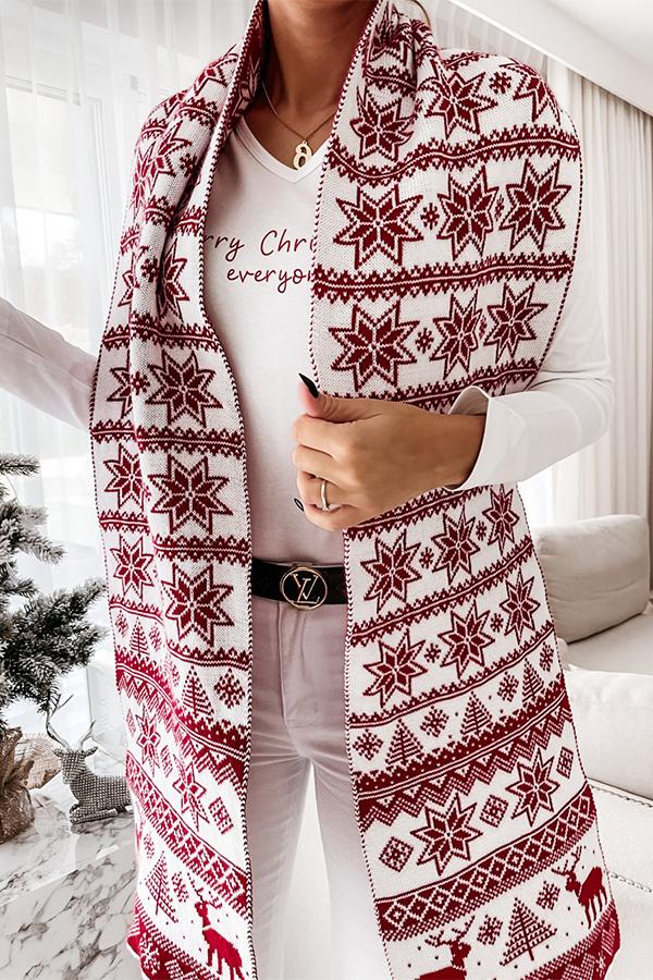 Christmas Elk Snowflake Jacquard Double Knit Scarf