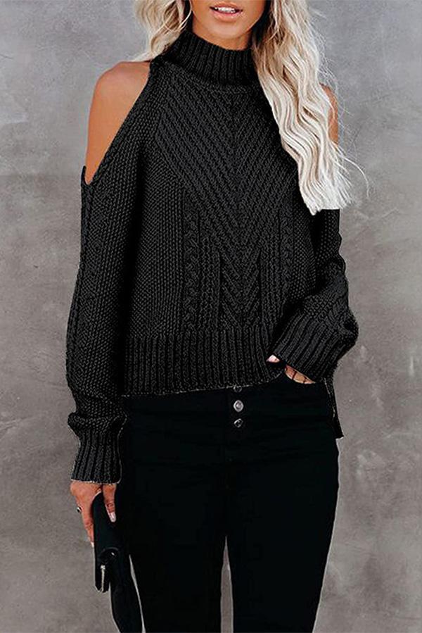 High-neck Off-the-shoulder Sweater