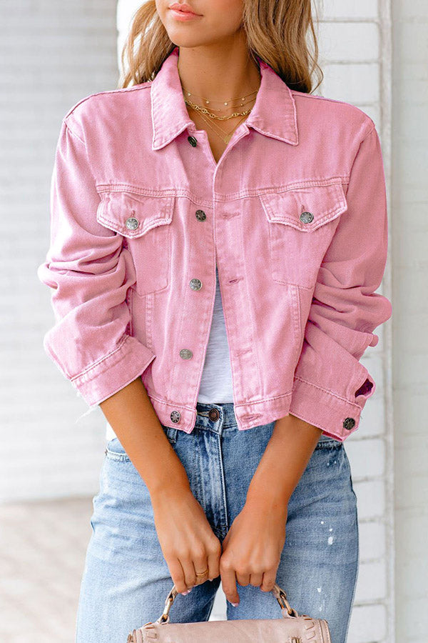 Solid Color Long-sleeved Denim Jacket