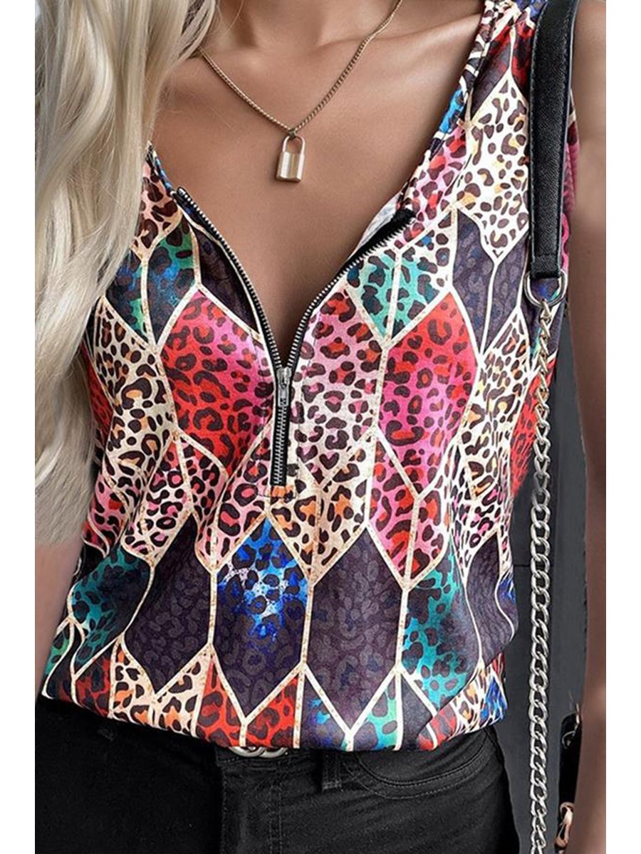 Printed Sleeveless Zip Vest