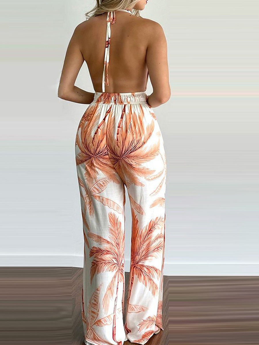 Sling Leaf Print Jumpsuit