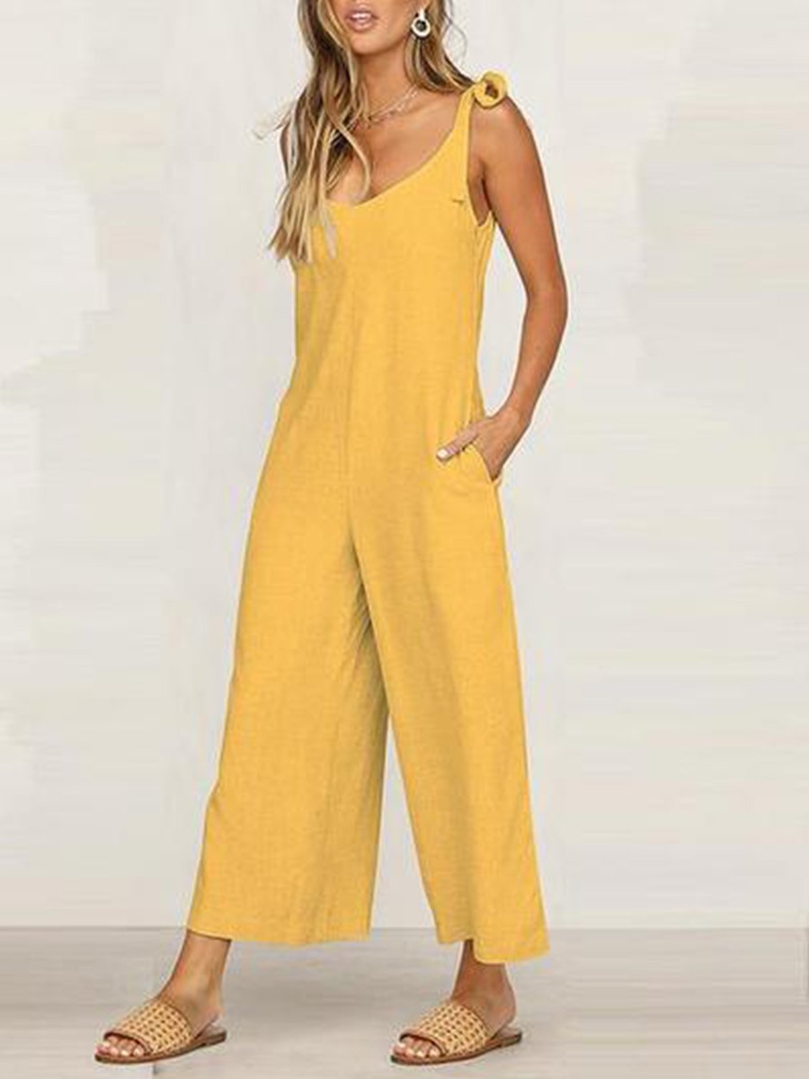 Sraps V-neck Solid Cropped Pants Jumpsuit