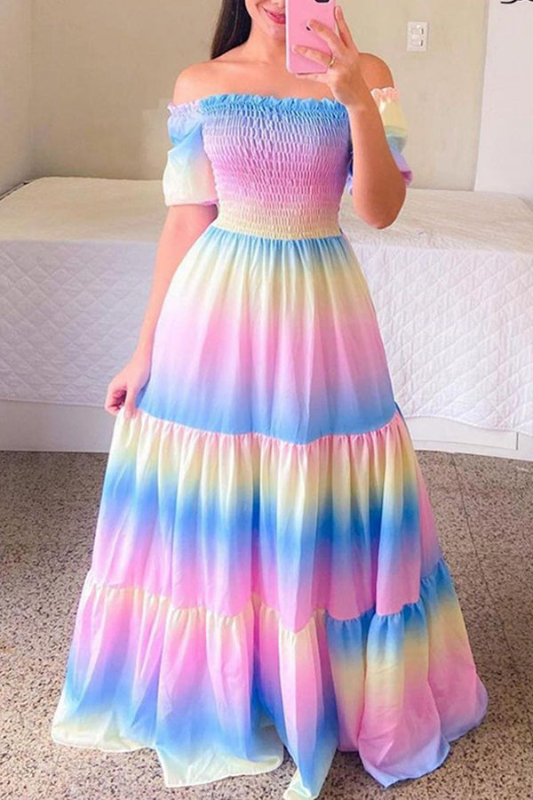 One-shoulder Floral Off-the-shoulder Long Printed Skirt