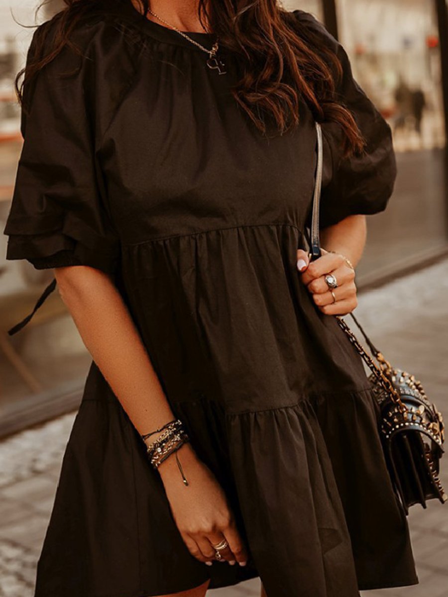 Round Neck Puff Sleeve Cake Tower Dress