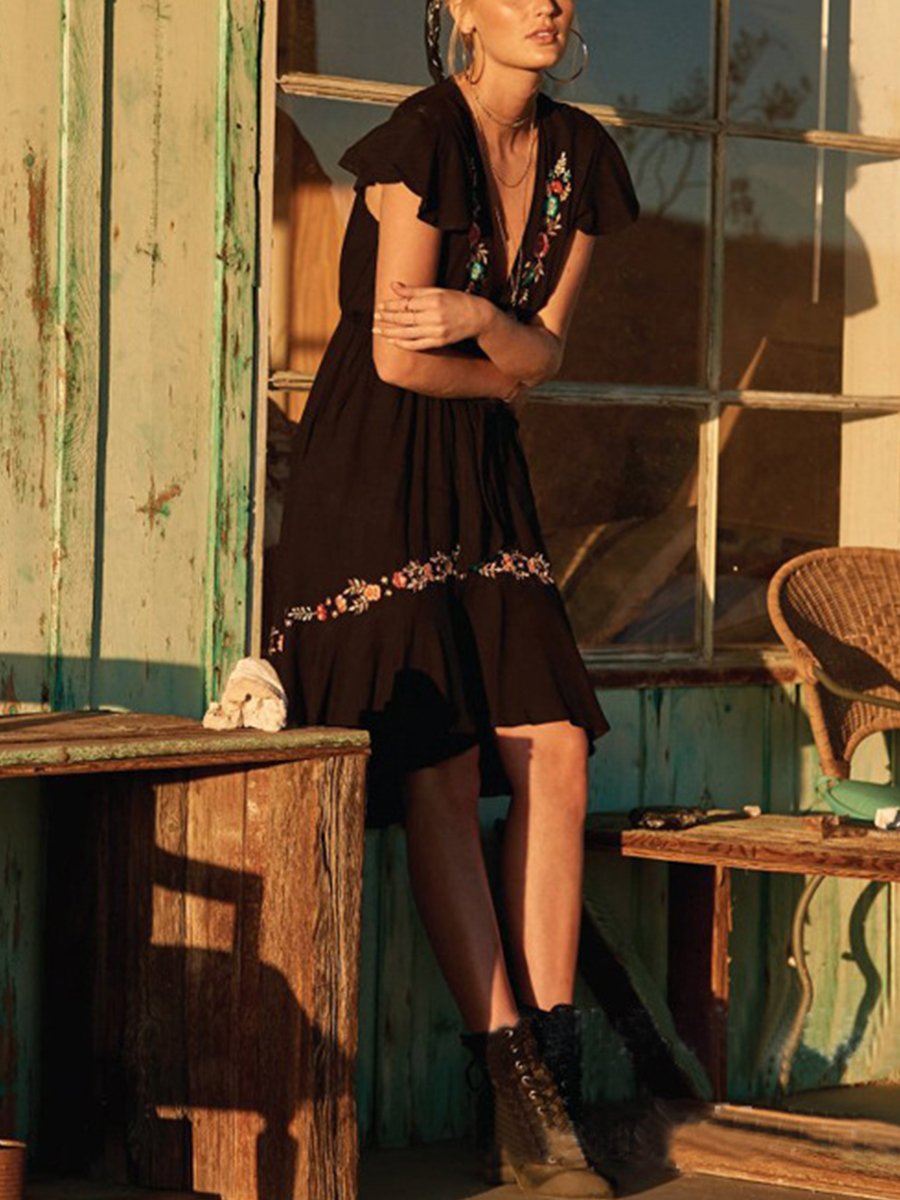 Elegant Bohemian Print Knotted Dress