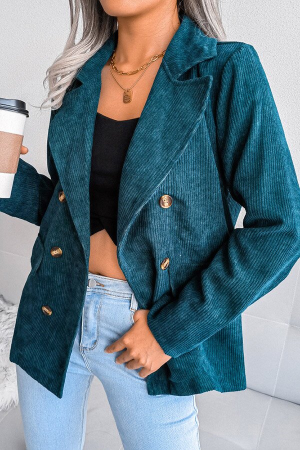 Wide Collar Double Breasted Corduroy Blazer