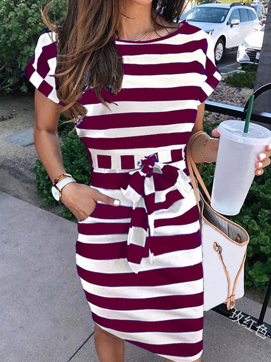 Slim waist pocket casual midi dress