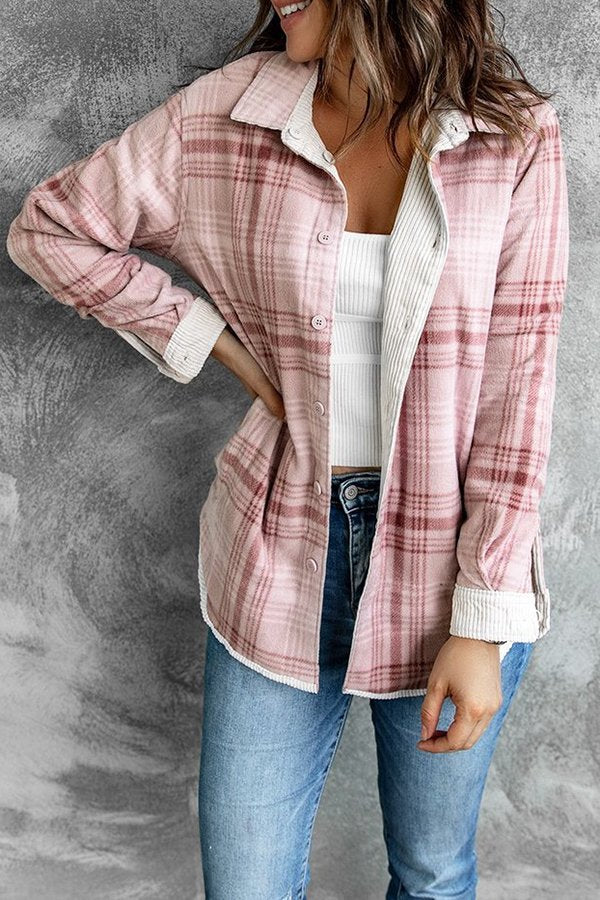 Reversible Corduroy Plaid Button Down Jacket