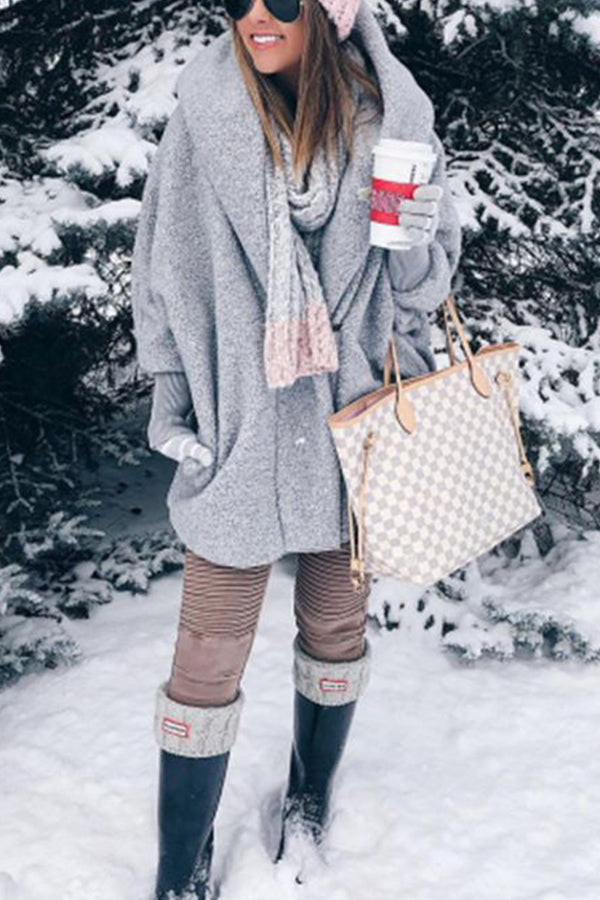 Long Sleeve Collared Cute Coat