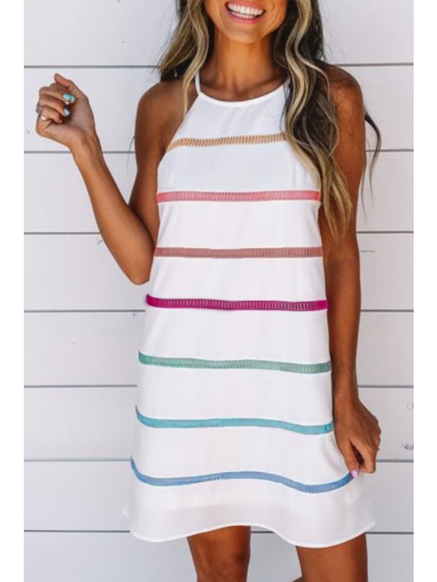 Halter Neck Sleeveless Striped Mini Dress