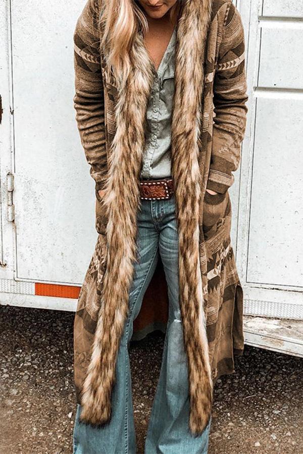 Faux Fur Trim Pocket Mid-length Overcoat
