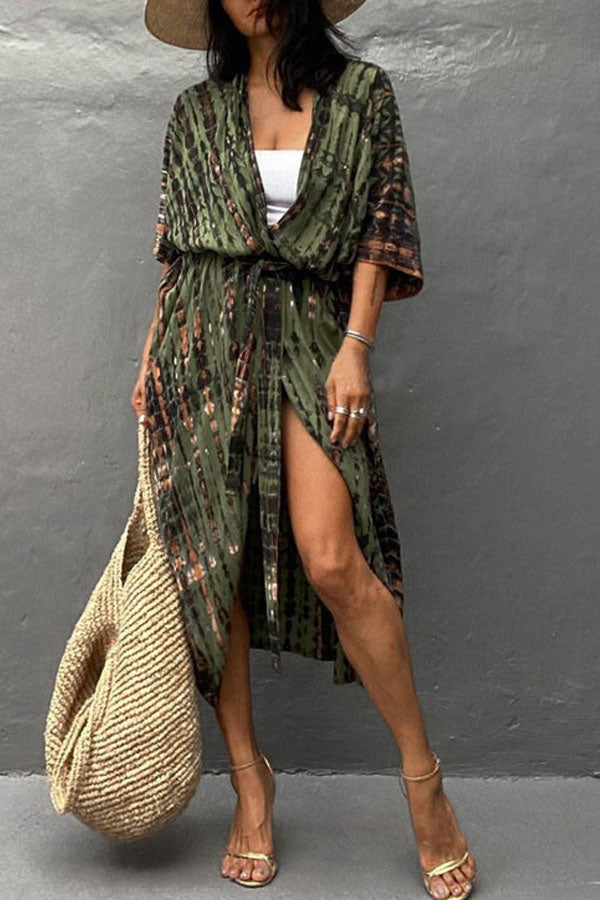 Long Tie-dye Beach Holiday Blouse