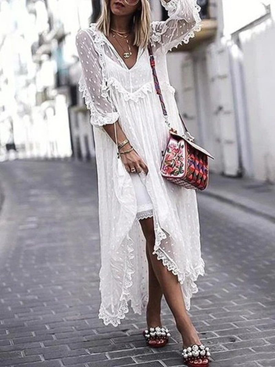 Polka Dot Jacquard Long-Sleeved Maxi dress