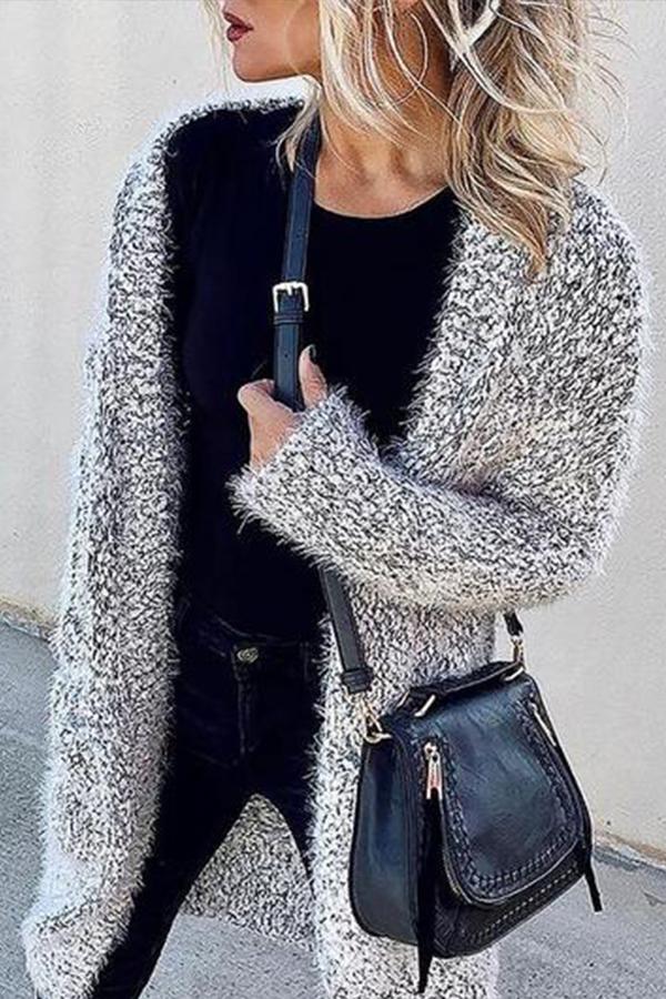 Pocketed Fuzzy Knit Cardigan