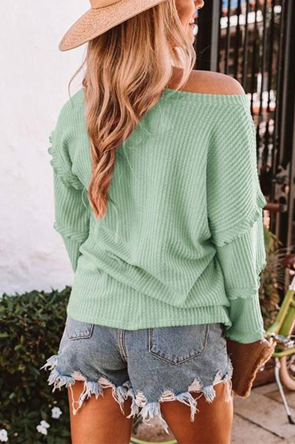 Waffle Ruffled V-neck Loose Top