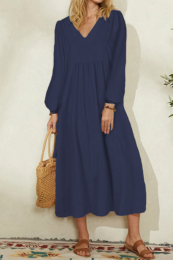 Women's Cotton Linen Loose Lantern Sleeve European and American Dress
