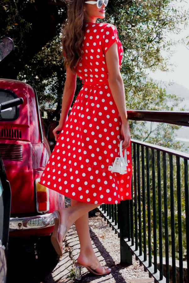 Aurielle Polka Dot Tie Front Midi Dress