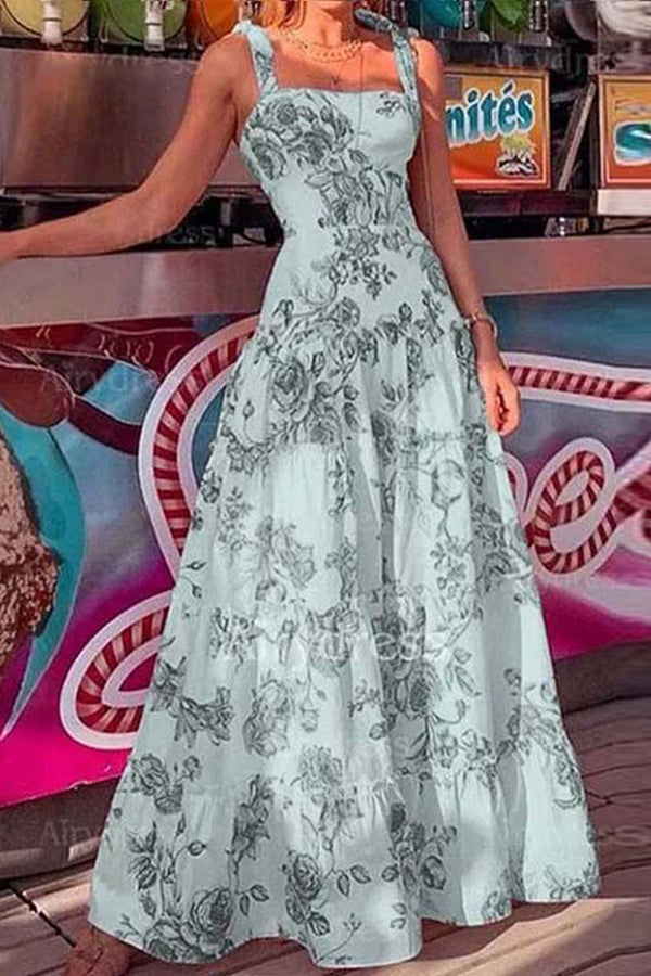 Summer Sling Print High Waist Casual Dress