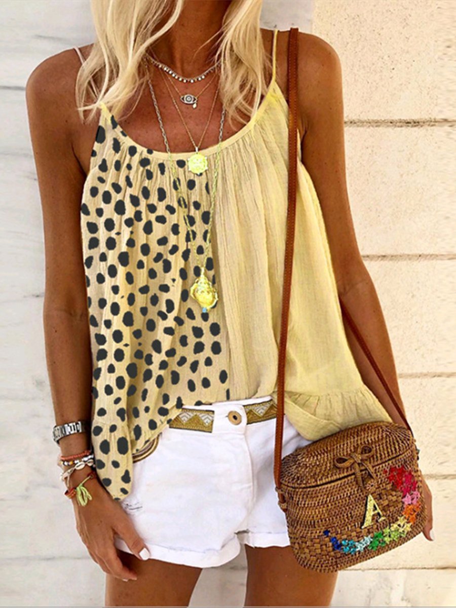 Casual U-neck Colorblock Leopard Print Loose Camisole