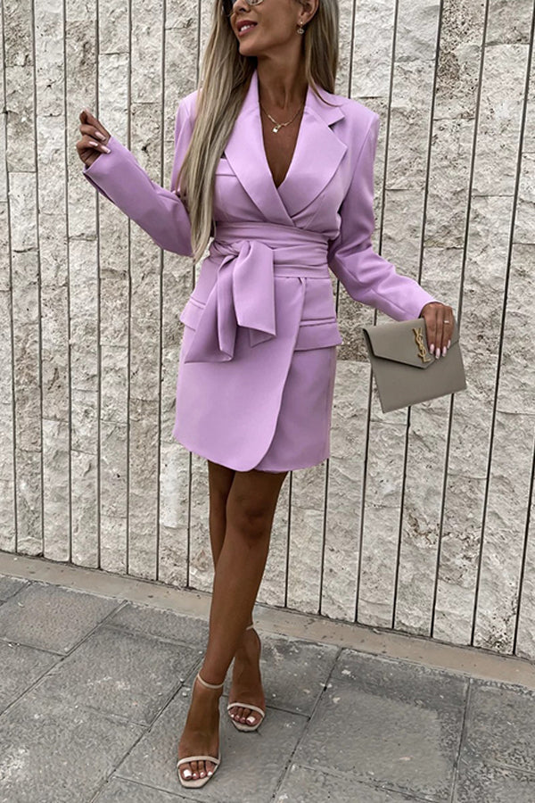 Loose Multicolor Suit Collar Dress