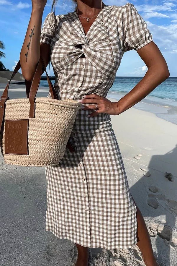 Wonder about Me Gingham Backless Midi Dress