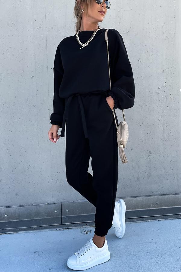 Sporty Style Solid Color Pants Suit