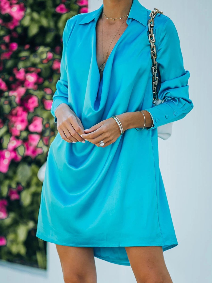 Sure Thing Satin Collared Drape Mini Dress